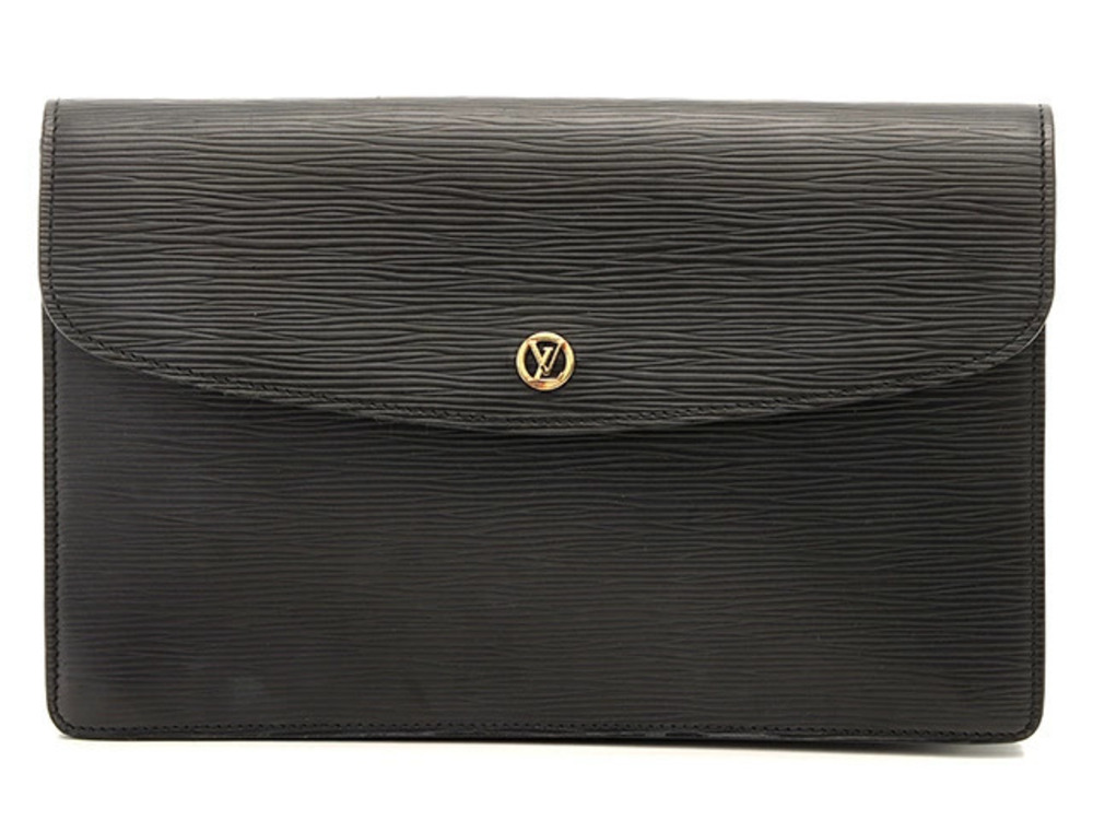 LOUIS VUITTON Clutch Bag Montaigne Epi Noir Black